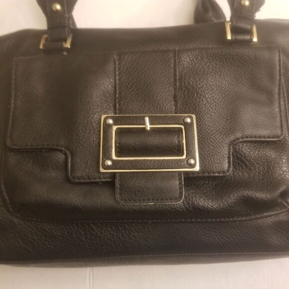 Liz Claiborne Black Faux Leather Satchel Double Handle Zippered Shoulder Bag - Picture 6 of 13
